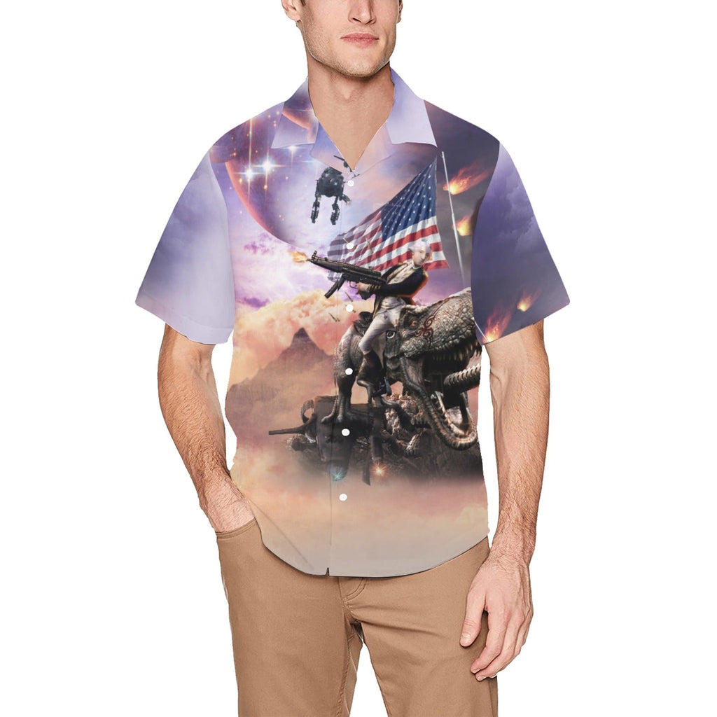 George Washington Riding Dinosaur Hawaiian Shirt | AOP 3D Tee Shirts - Random Galaxy Official