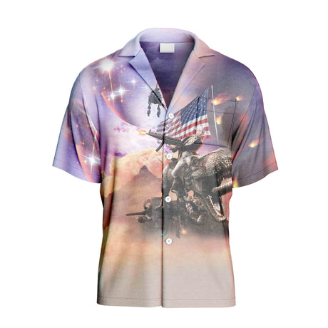 George Washington Riding Dinosaur Hawaiian Shirt | Button Up Down Shirt - Random Galaxy Official