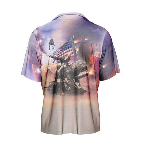 George Washington Riding Dinosaur Hawaiian Shirt | Button Up Down Shirt - Random Galaxy Official