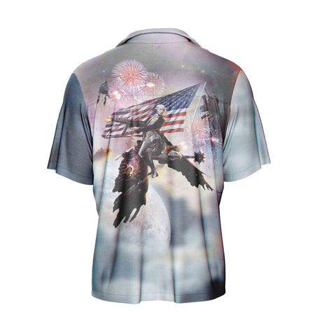 George Washington Riding Eagle Hawaiian Shirt | Button Up Down Shirt - Random Galaxy Official