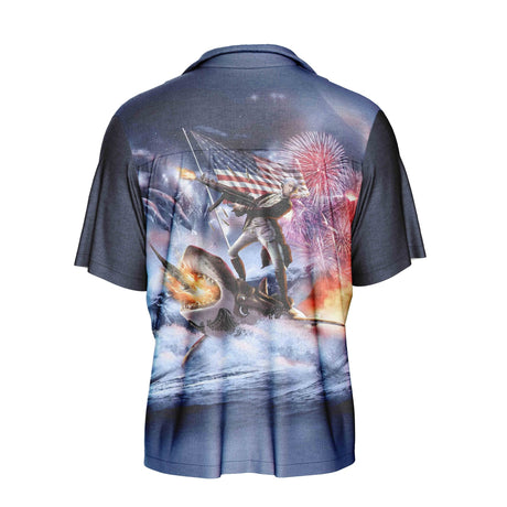 George Washington Riding Shark Hawaiian Shirt | Button Up Down Shirt - Random Galaxy Official