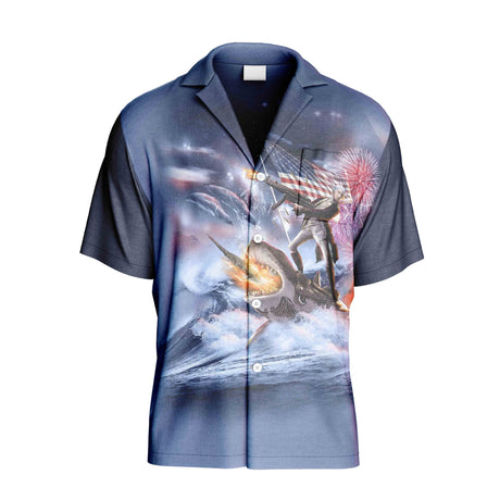 George Washington Riding Shark Hawaiian Shirt | Button Up Down Shirt - Random Galaxy Official
