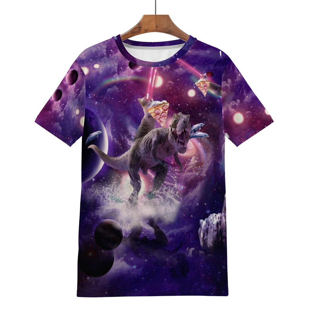 Laser Cat Riding Dinosaur Shirt | AOP 3D Tee Shirts - Random Galaxy Official