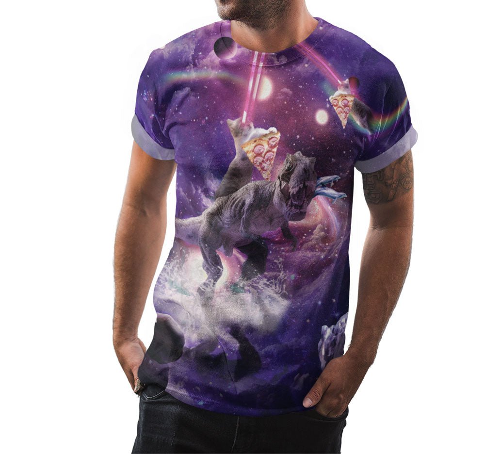 Laser Cat Riding Dinosaur Shirt - Random Galaxy Official