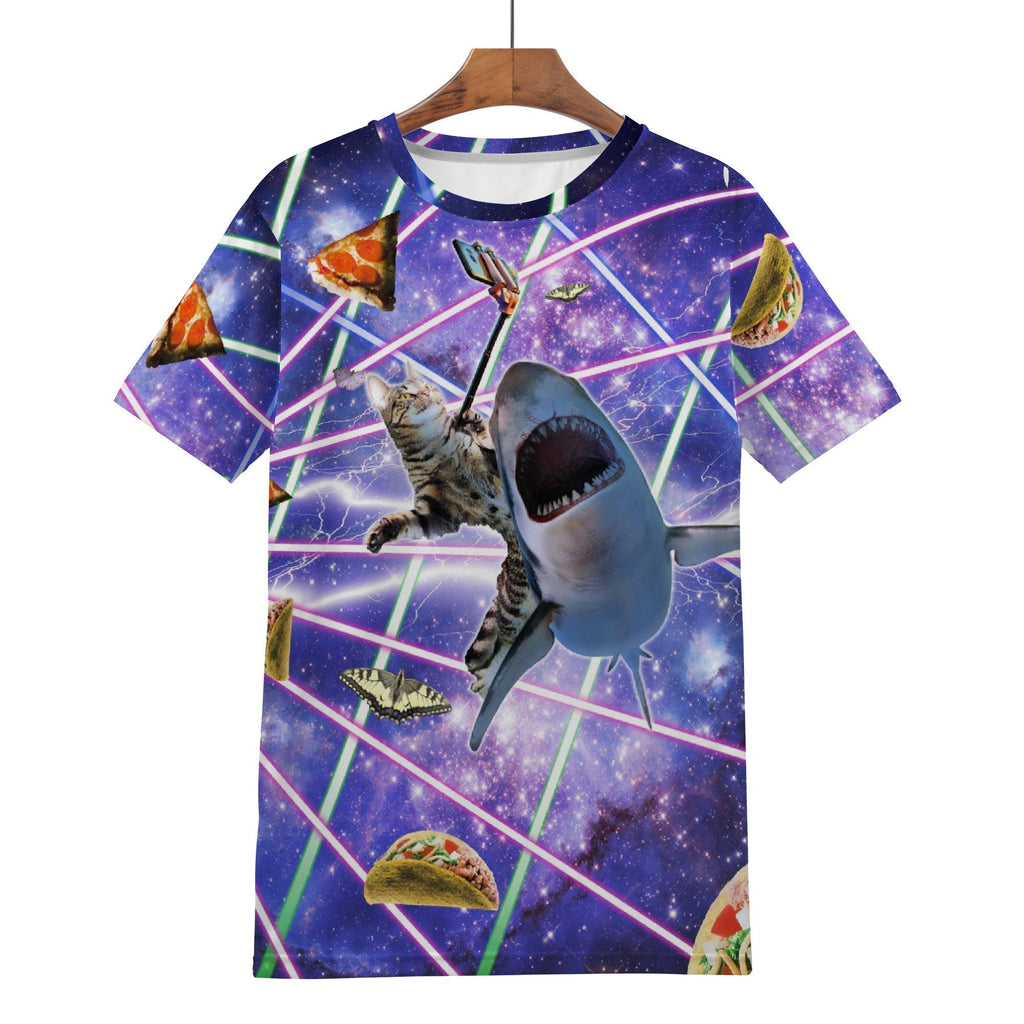 Laser Cat Riding Shark Shirt | AOP 3D Tee Shirts - Random Galaxy Official