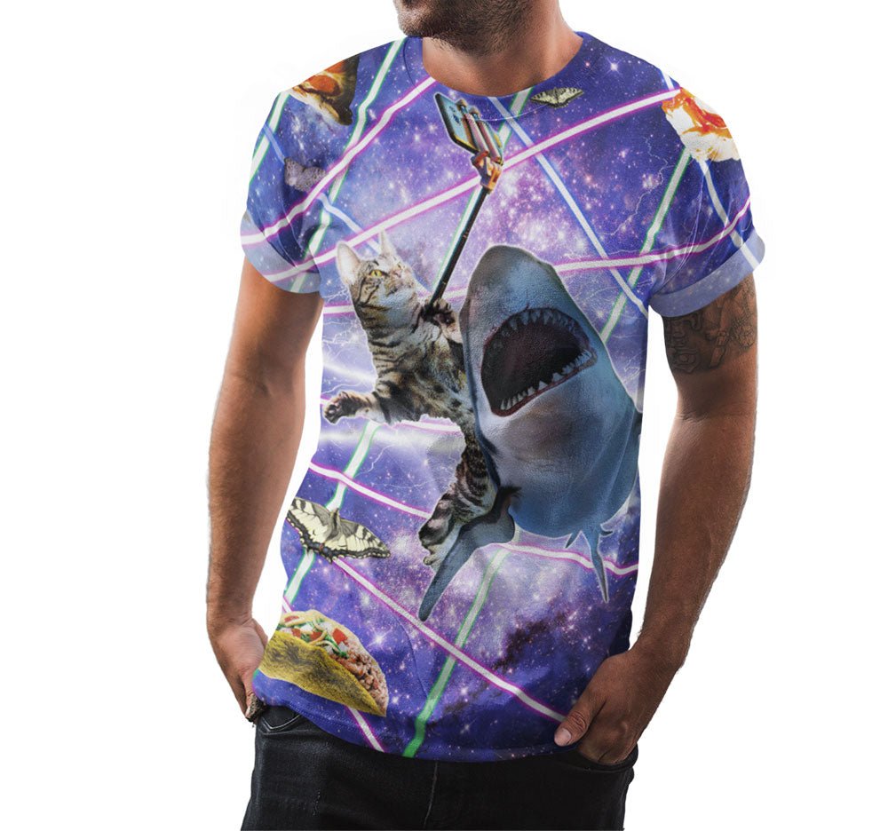 Laser Cat Riding Shark Shirt - Random Galaxy Official