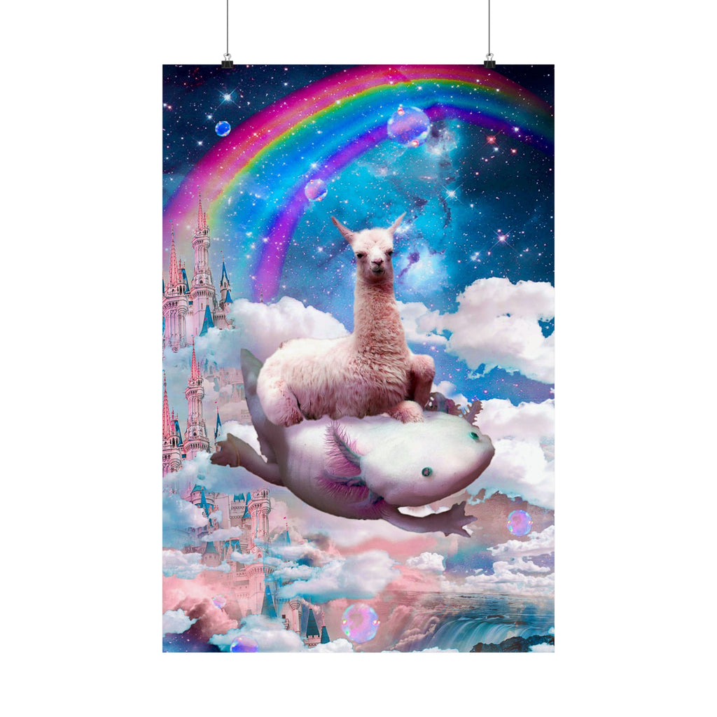 Llama Riding Axolotl Poster - Random Galaxy