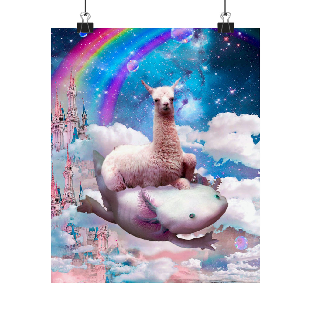Llama Riding Axolotl Poster - Random Galaxy