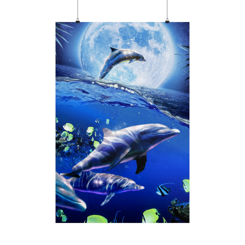 Moon Dolphin Poster - Random Galaxy