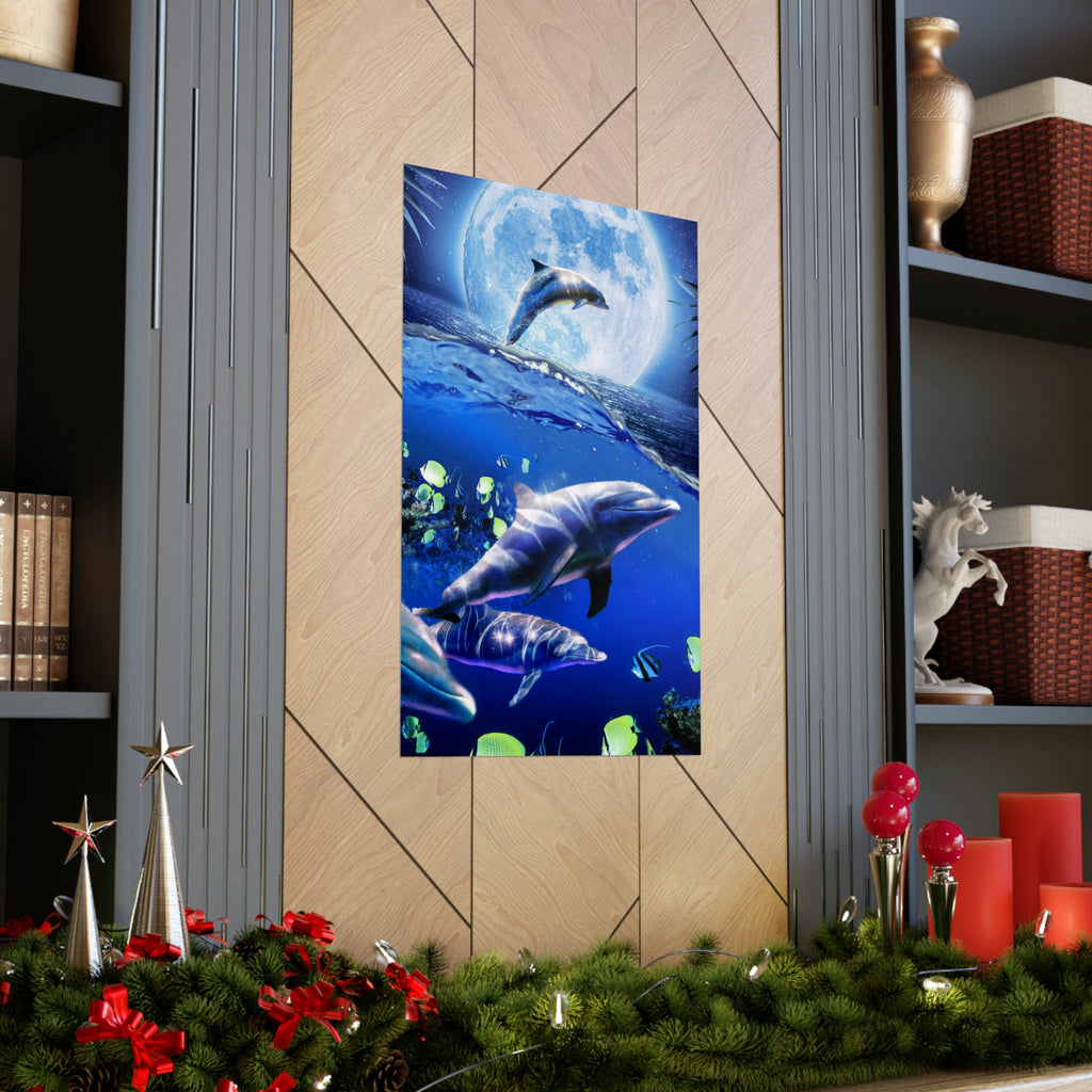 Moon Dolphin Poster - Random Galaxy