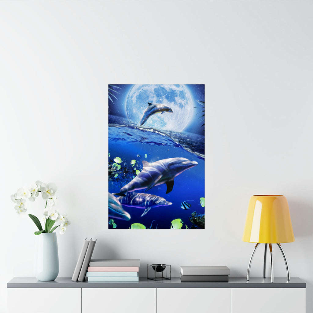 Moon Dolphin Poster - Random Galaxy
