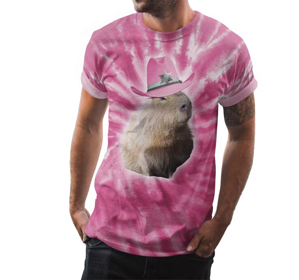 Pink Tie Dye Capybara Cowboy Shirt | AOP 3D Tee Shirts - Random Galaxy Official