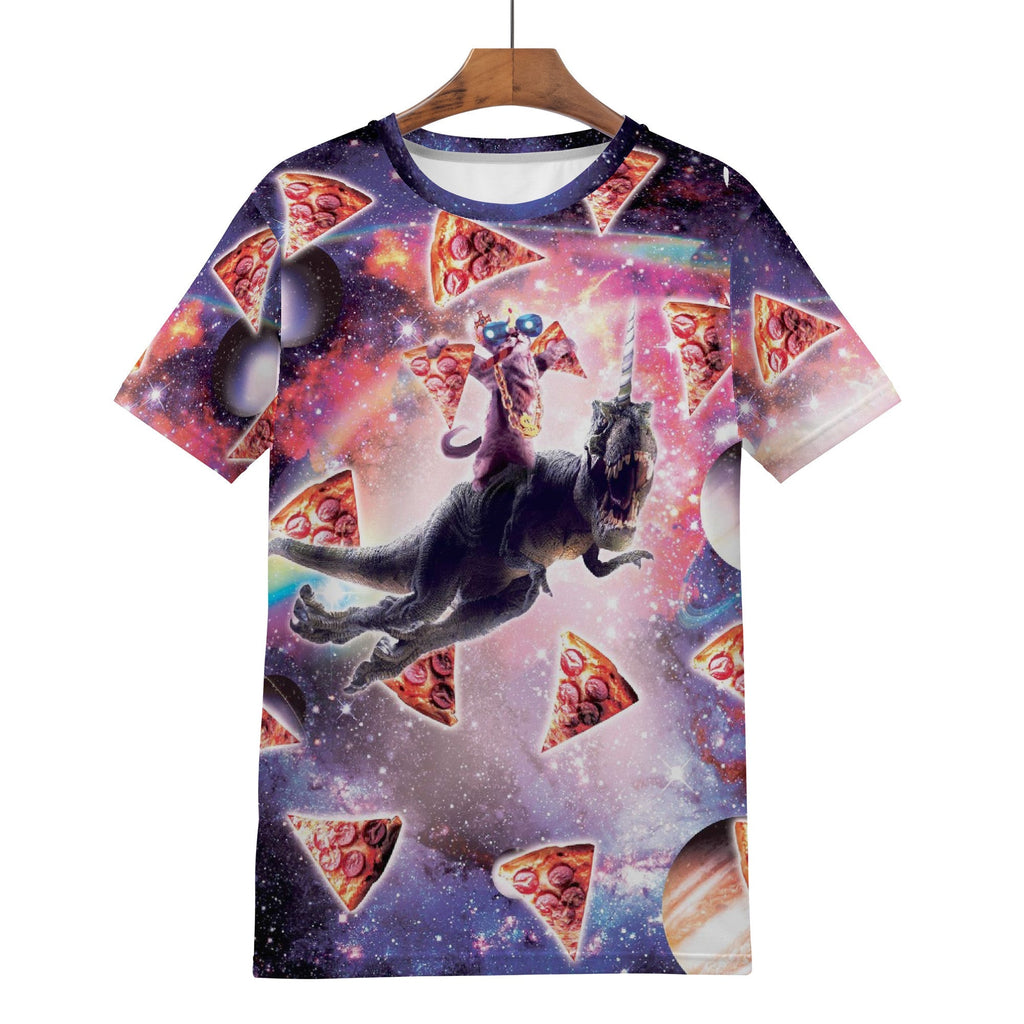 Pizza Cat Riding Dinosaur Shirt - Random Galaxy