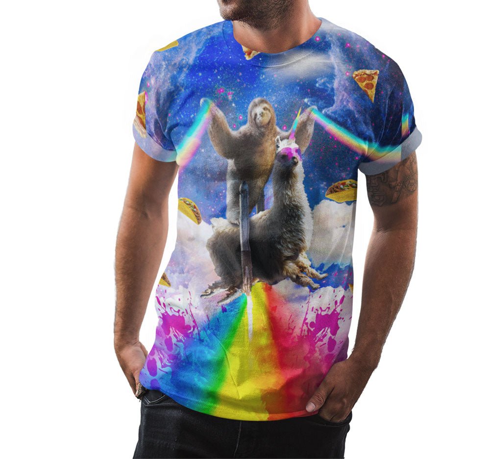 Rainbow Sloth Llama in Space Shirt - Random Galaxy Official