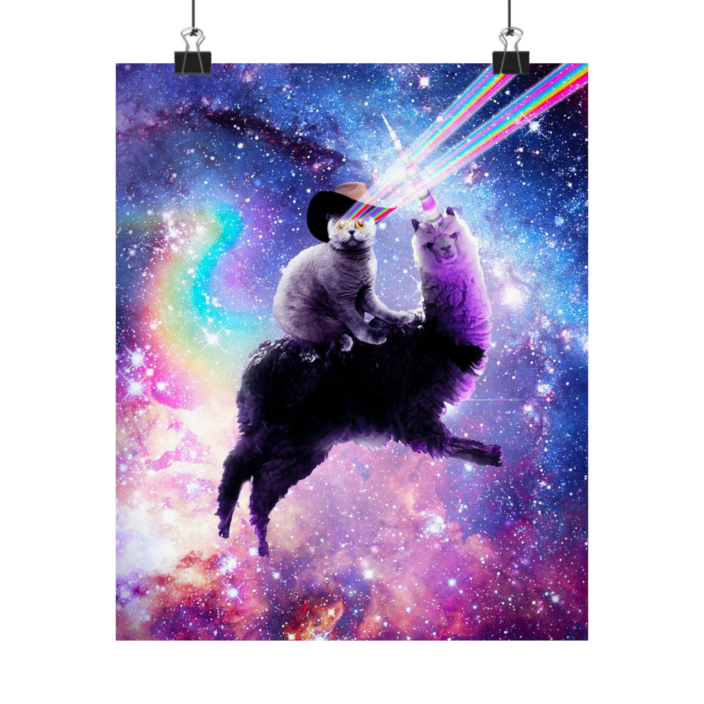 Space Cat Riding Llama Poster - Random Galaxy
