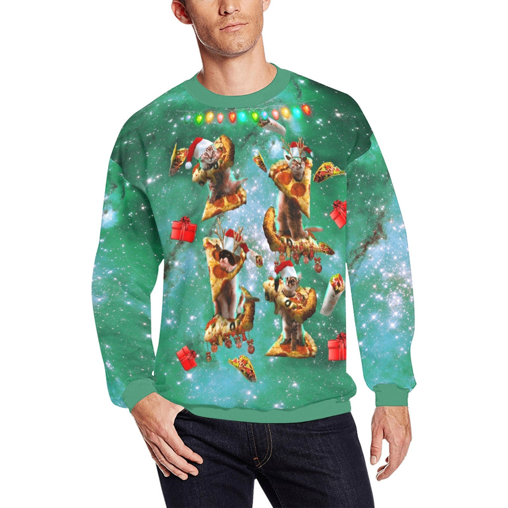 Space Pizza Cat Ugly Christmas Sweater - Random Galaxy
