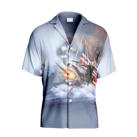 Thomas Jefferson Riding Shark Hawaiian Shirt | Button Up Down Shirt - Random Galaxy Official