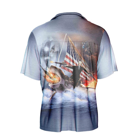 Thomas Jefferson Riding Shark Hawaiian Shirt | Button Up Down Shirt - Random Galaxy Official