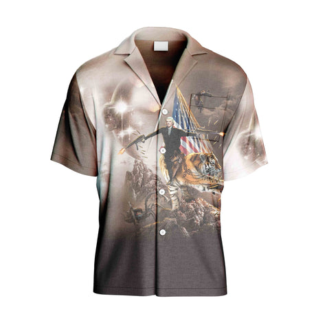 Thomas Jefferson Riding Tiger Hawaiian Shirt | Button Up Down Shirt - Random Galaxy Official