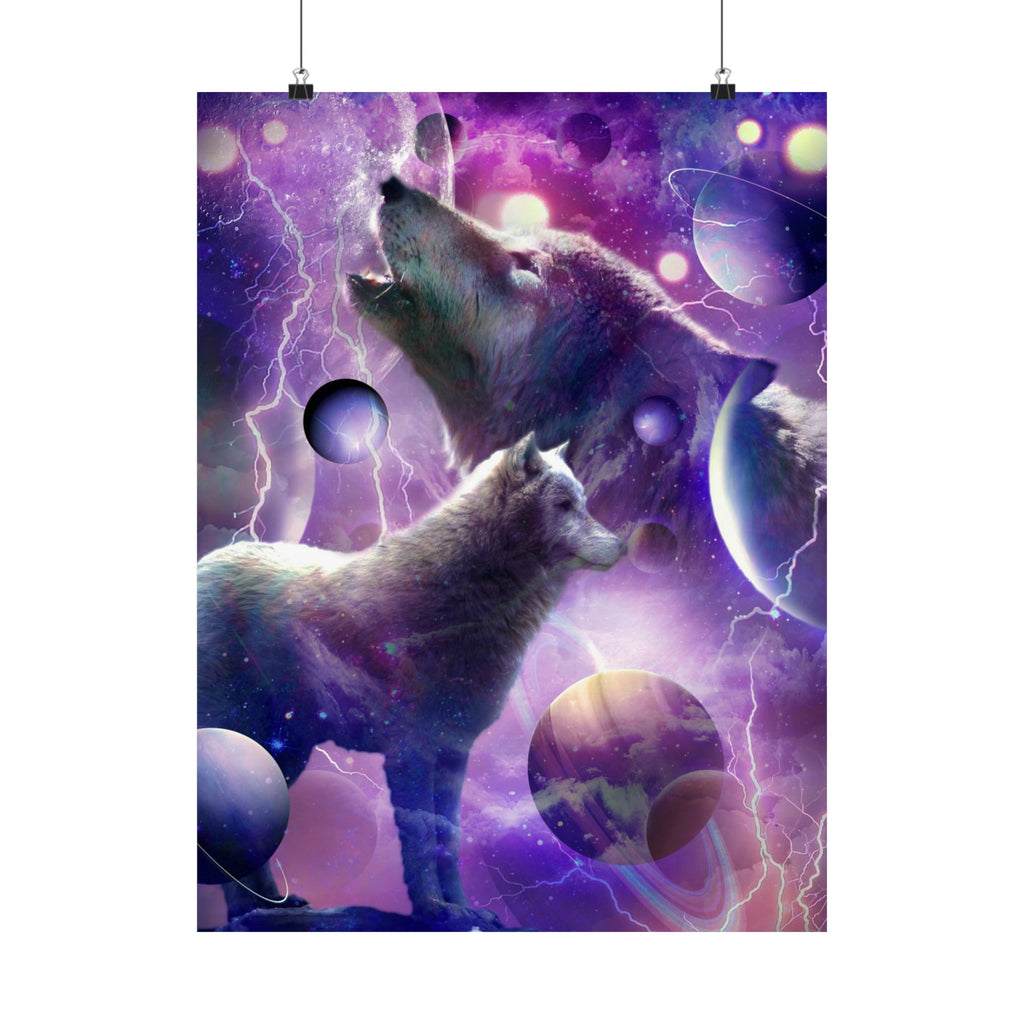 Wolf Howling in Space Poster - Random Galaxy